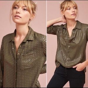 Anthropologie Maeve Sequin Olive Button Up Small